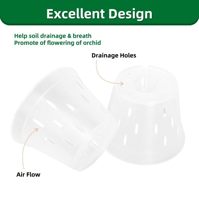 YIKUSH Orchid Pots with Holes 7 inch 5 Pack Clear Orchid Pot Plastic Plant Pot Flower Pots Outdoor and Indoor Use - Image 3